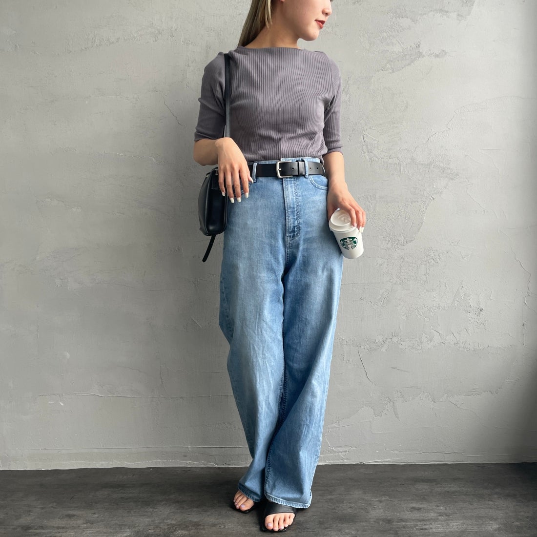 Noir Fabrik [ヌワールファブリック] ボートネックリブカットソー [JFS-C022] CHARCOAL &&モデル身長：156cm 着用サイズ：1&&