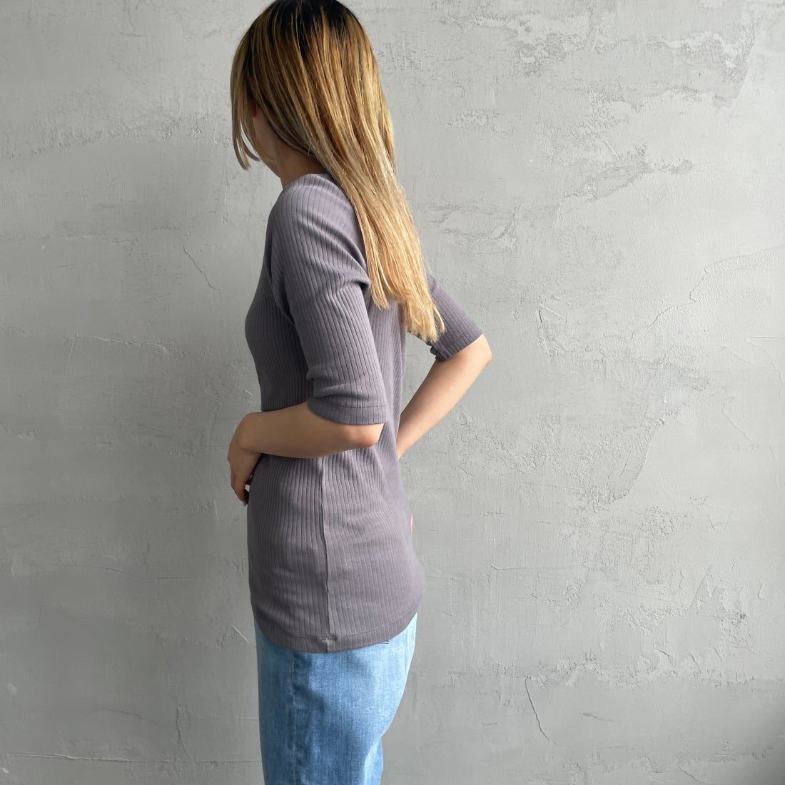 Noir Fabrik [ヌワールファブリック] ボートネックリブカットソー [JFS-C022] CHARCOAL &&モデル身長：156cm 着用サイズ：1&&