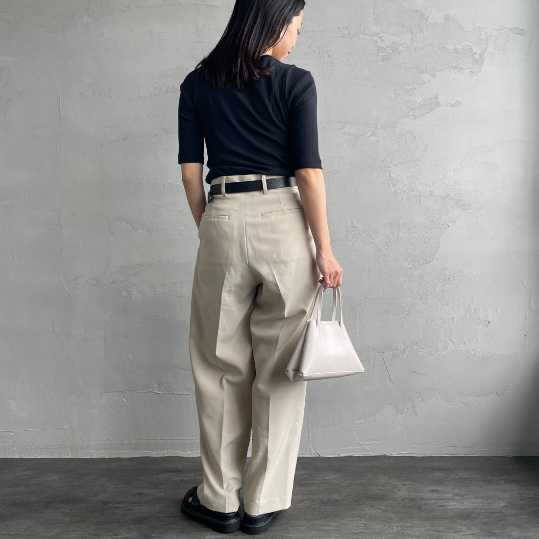 Noir Fabrik [ヌワールファブリック] ボートネックリブカットソー [JFS-C022] BLACK &&モデル身長：163cm 着用サイズ：1&&