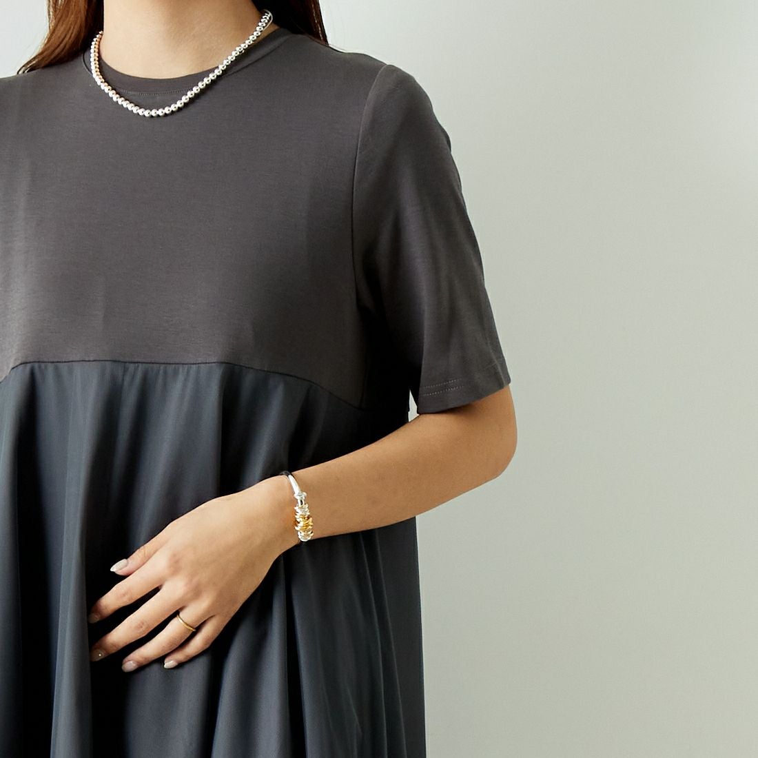 Jeans Factory Clothes [ジーンズファクトリークローズ] チュール切替ワンピース [21241064] 003 ﾁｬｺｰﾙ