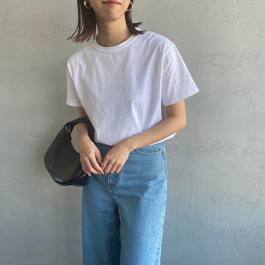 THE SHINZONE [ザ シンゾーン] コットンパックTシャツ [20SMSCU66] 85 W/BORDE &&モデル身長：163cm 着用サイズ：F0&&