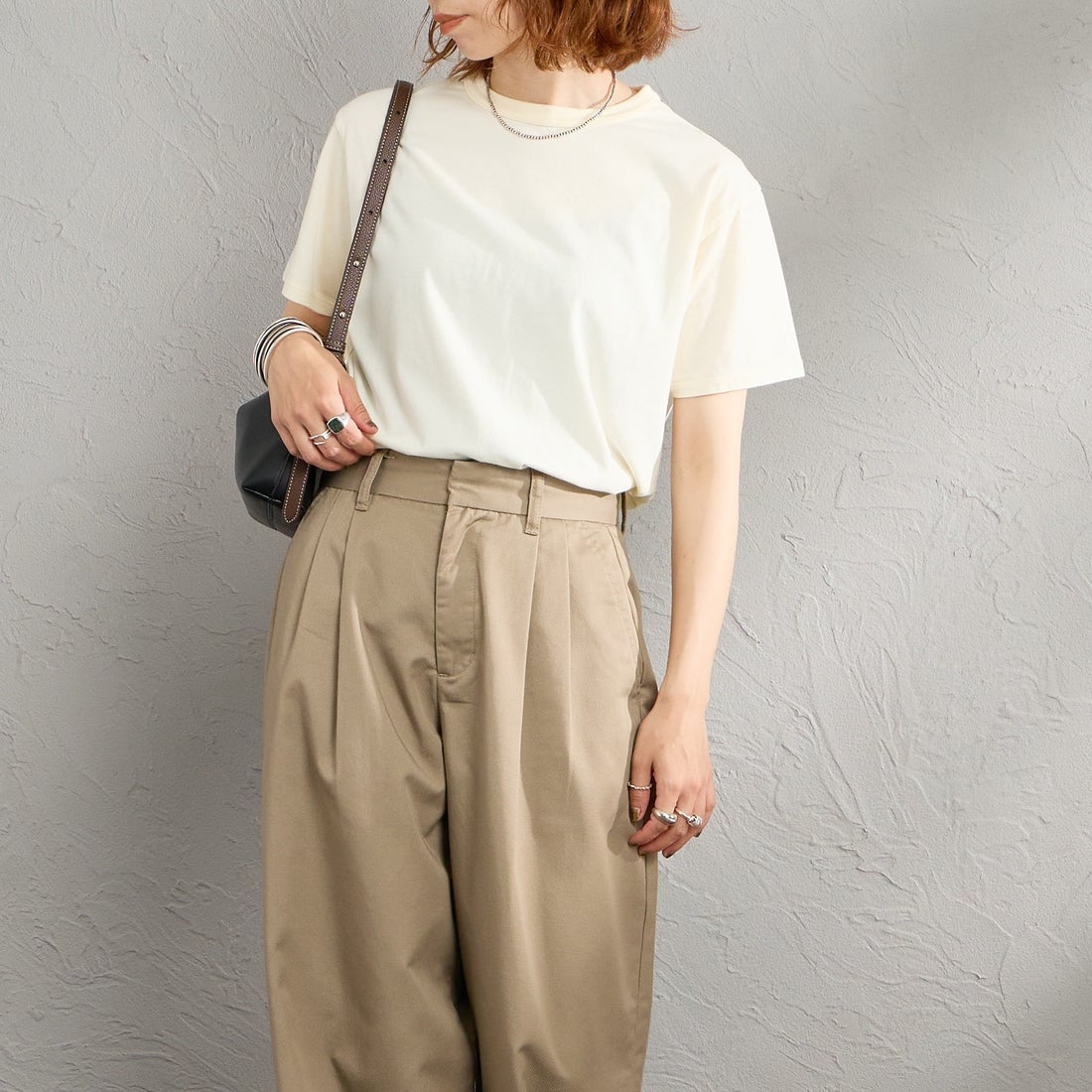 THE SHINZONE [ザ シンゾーン] コットンパックTシャツ [20SMSCU66] 76 MOSS GR &&モデル身長：158cm 着用サイズ：F0&&