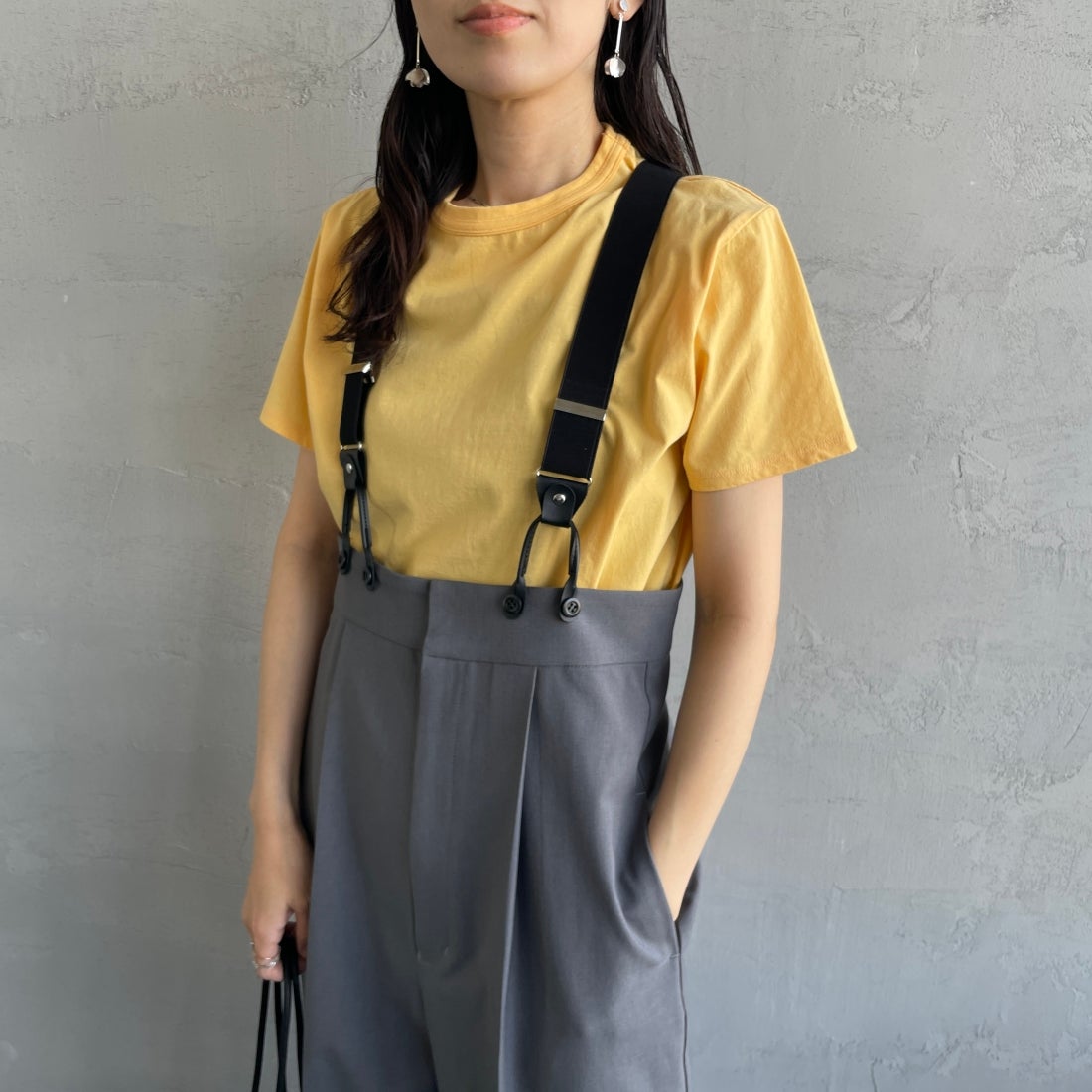 THE SHINZONE [ザ シンゾーン] コットンパックTシャツ [20SMSCU66] 53 YEL/D.N &&モデル身長：160cm 着用サイズ：F0&&