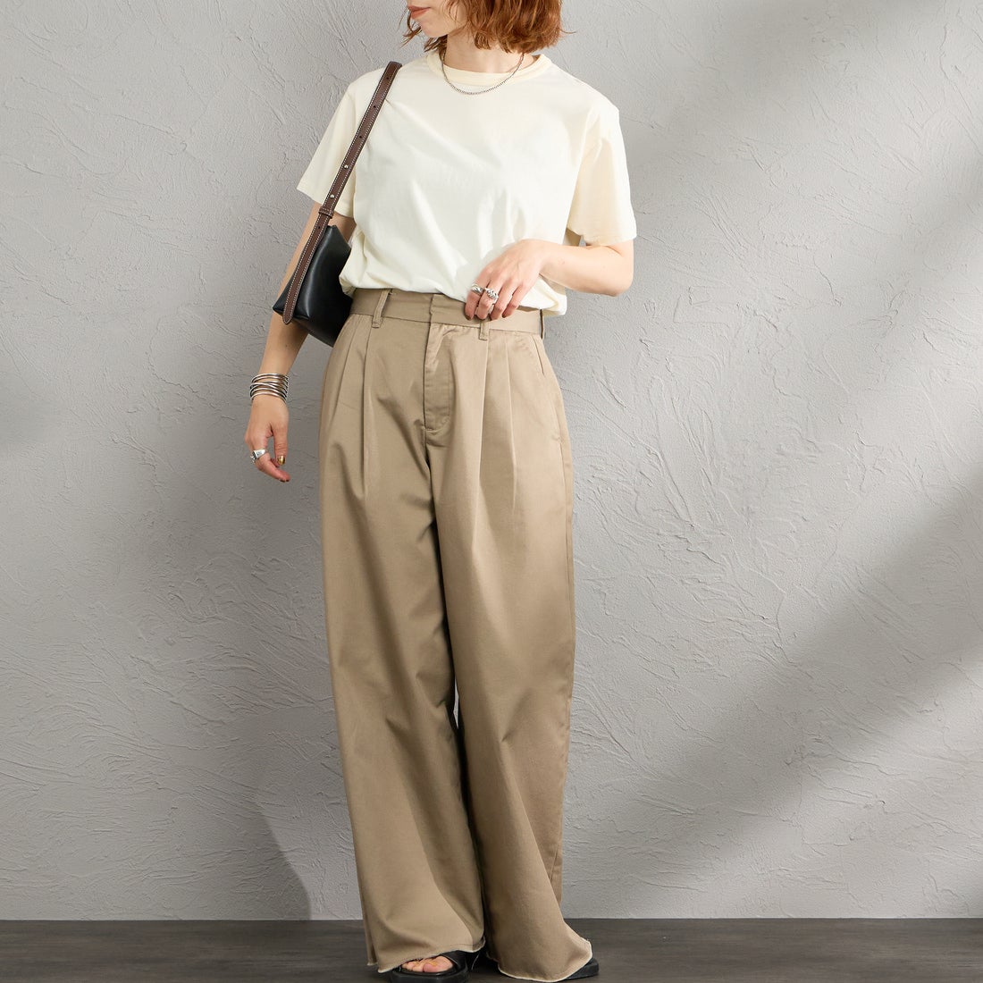 THE SHINZONE [ザ シンゾーン] コットンパックTシャツ [20SMSCU66] 76 MOSS GR &&モデル身長：158cm 着用サイズ：F0&&