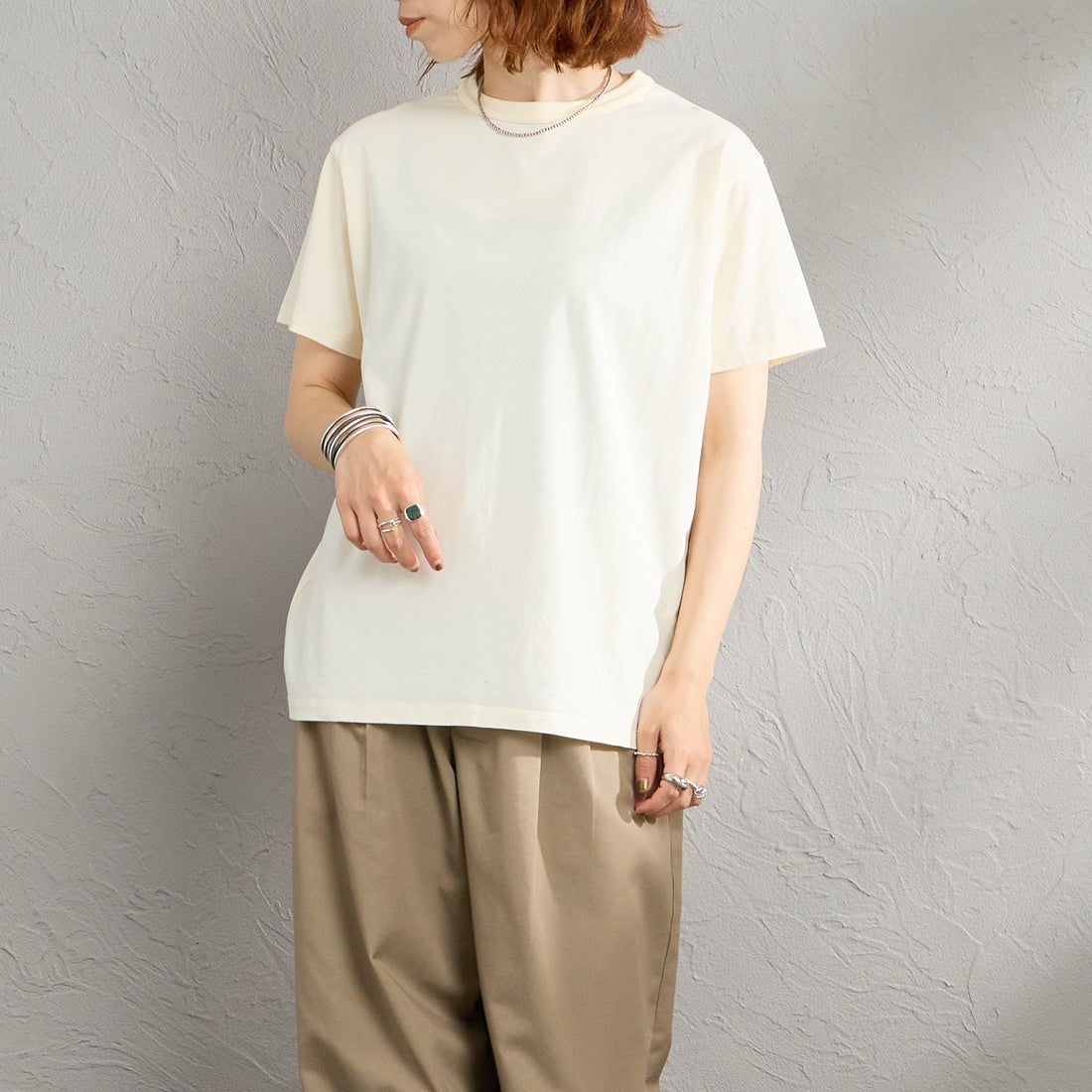 THE SHINZONE [ザ シンゾーン] コットンパックTシャツ [20SMSCU66] 76 MOSS GR &&モデル身長：158cm 着用サイズ：F0&&