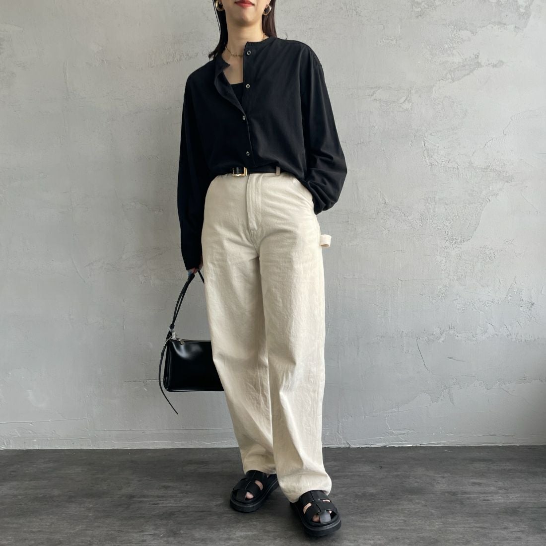 THE SHINZONE [ザ シンゾーン] ハイツイストコットンカーディガン [20SMSCU53] 07 BLACK &&モデル身長：163cm 着用サイズ：F0&&