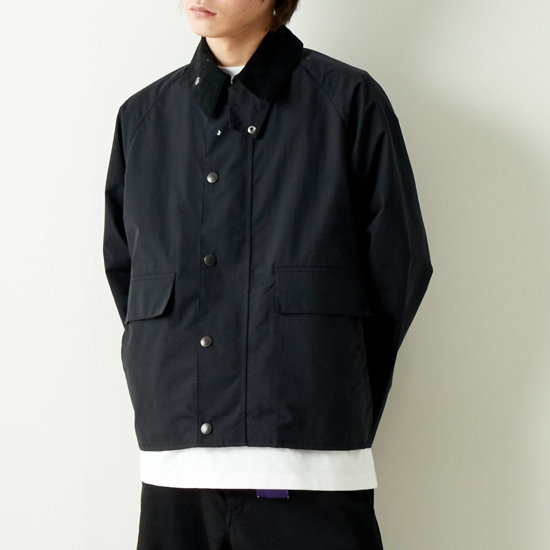 Barbour [バブアー] BORROWDALE / ボロウデイル ショートブルゾン [241MCAG013] 20 BLACK &&モデル身長：182cm 着用サイズ：38&&