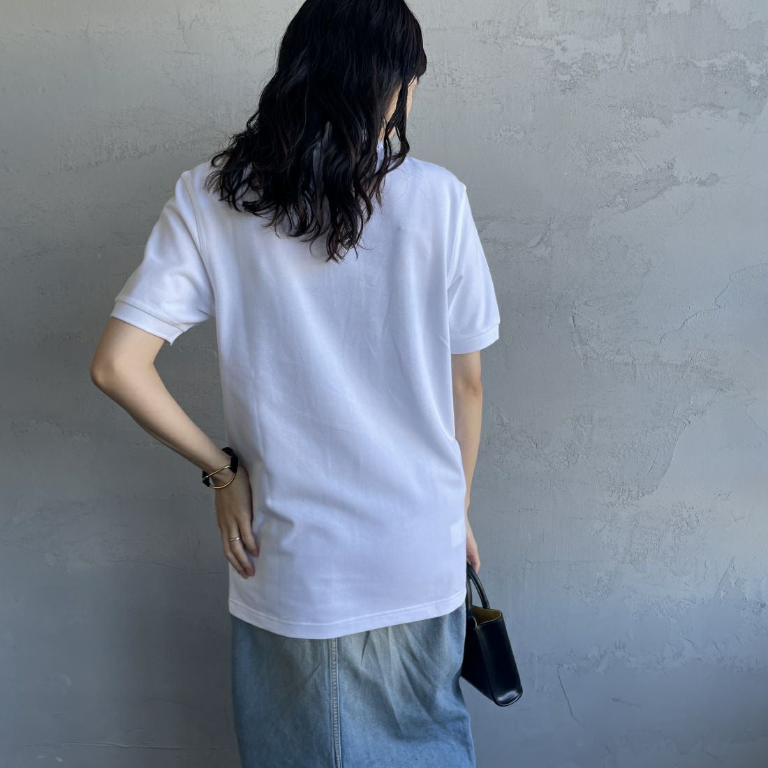 FRED PERRY [フレッドペリー] 鹿の子ポロシャツ [M6000] 100 WHITE &&モデル身長：160cm 着用サイズ：XS&&