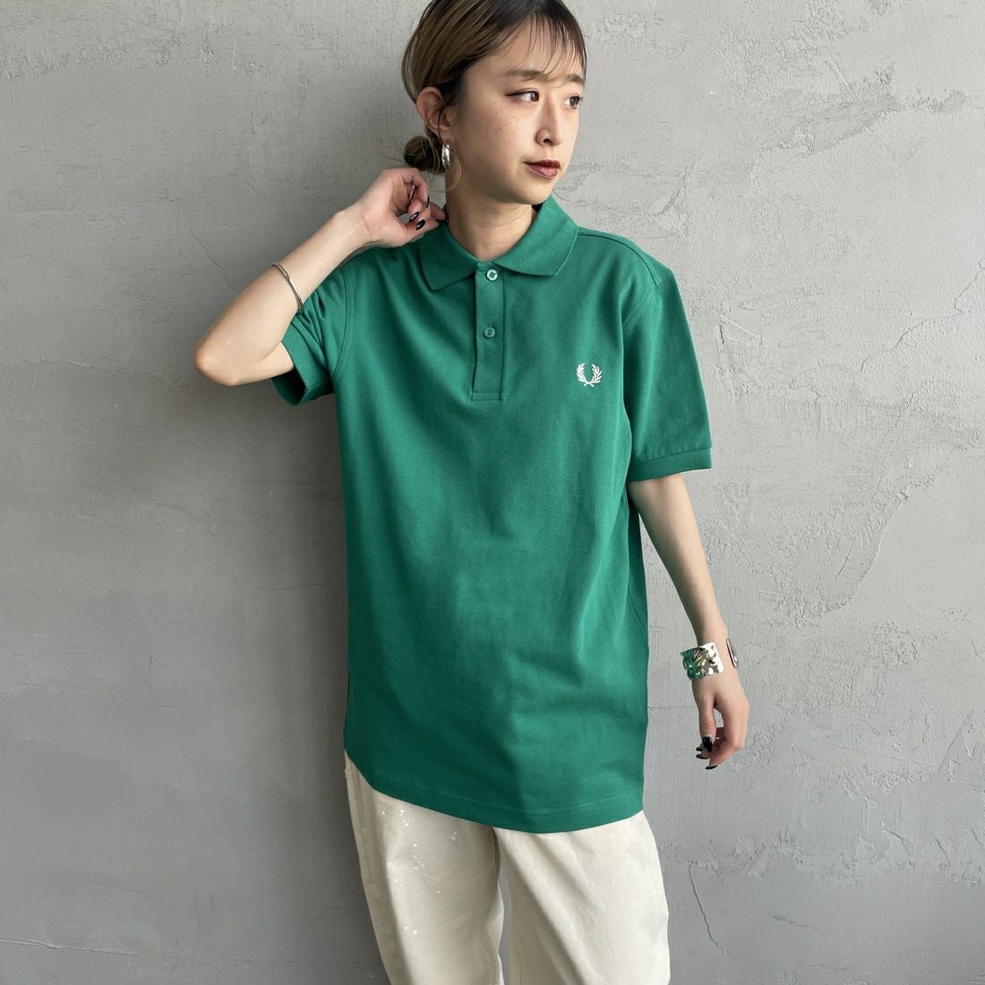 FRED PERRY [フレッドペリー] 鹿の子ポロシャツ [M6000] Y37 LABEL &&モデル身長：150cm 着用サイズ：S&&