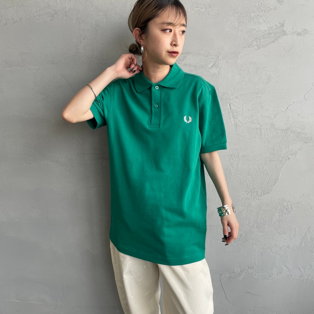 FRED PERRY [フレッドペリー] 鹿の子ポロシャツ [M6000] Y37 LABEL &&モデル身長：150cm 着用サイズ：S&&