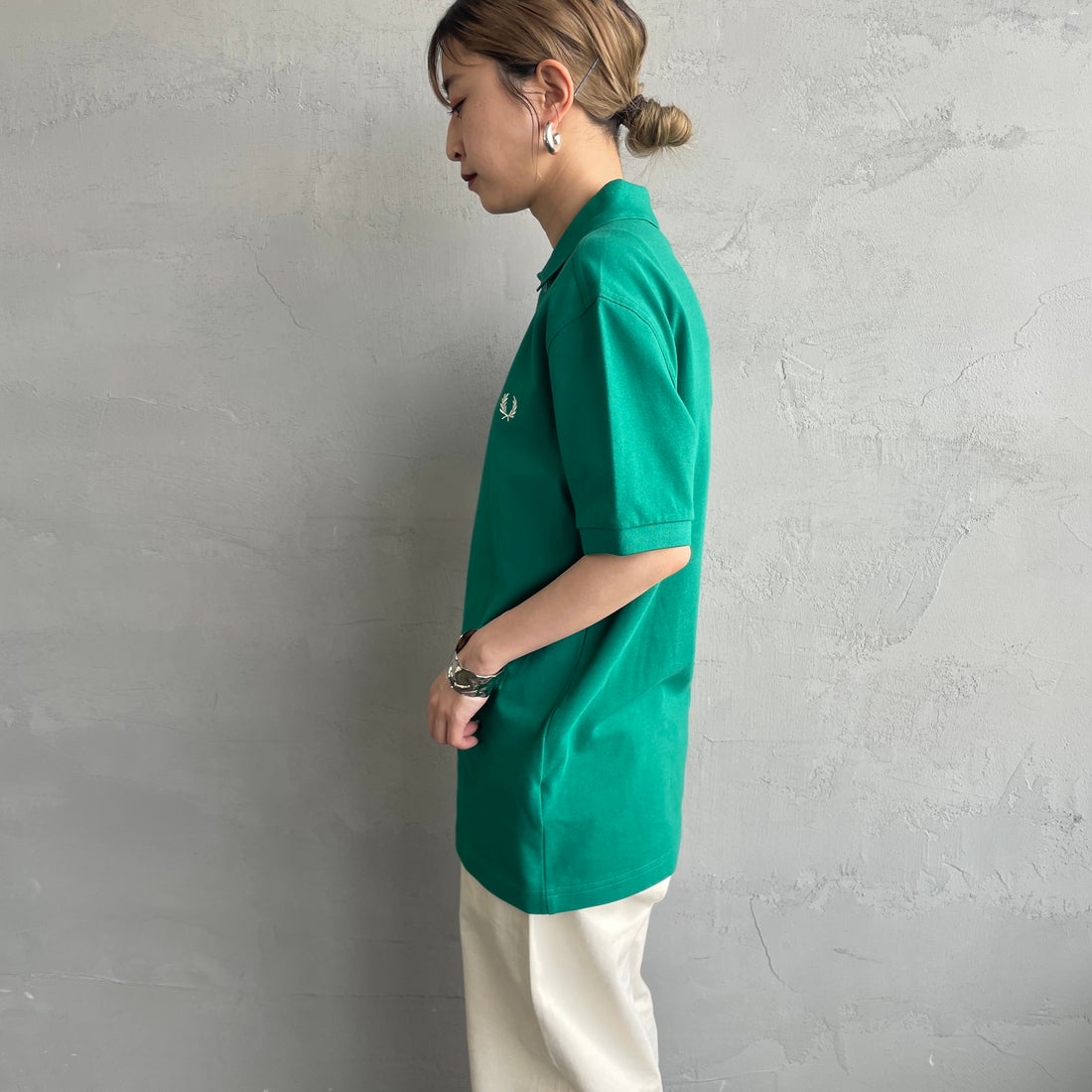 【極美品】フレッドペリー ポロシャツ XL グレー 鹿の子 スリムフィット FRED PERRY（フレッドペリー） メンズ レディース ライン入り鹿の子