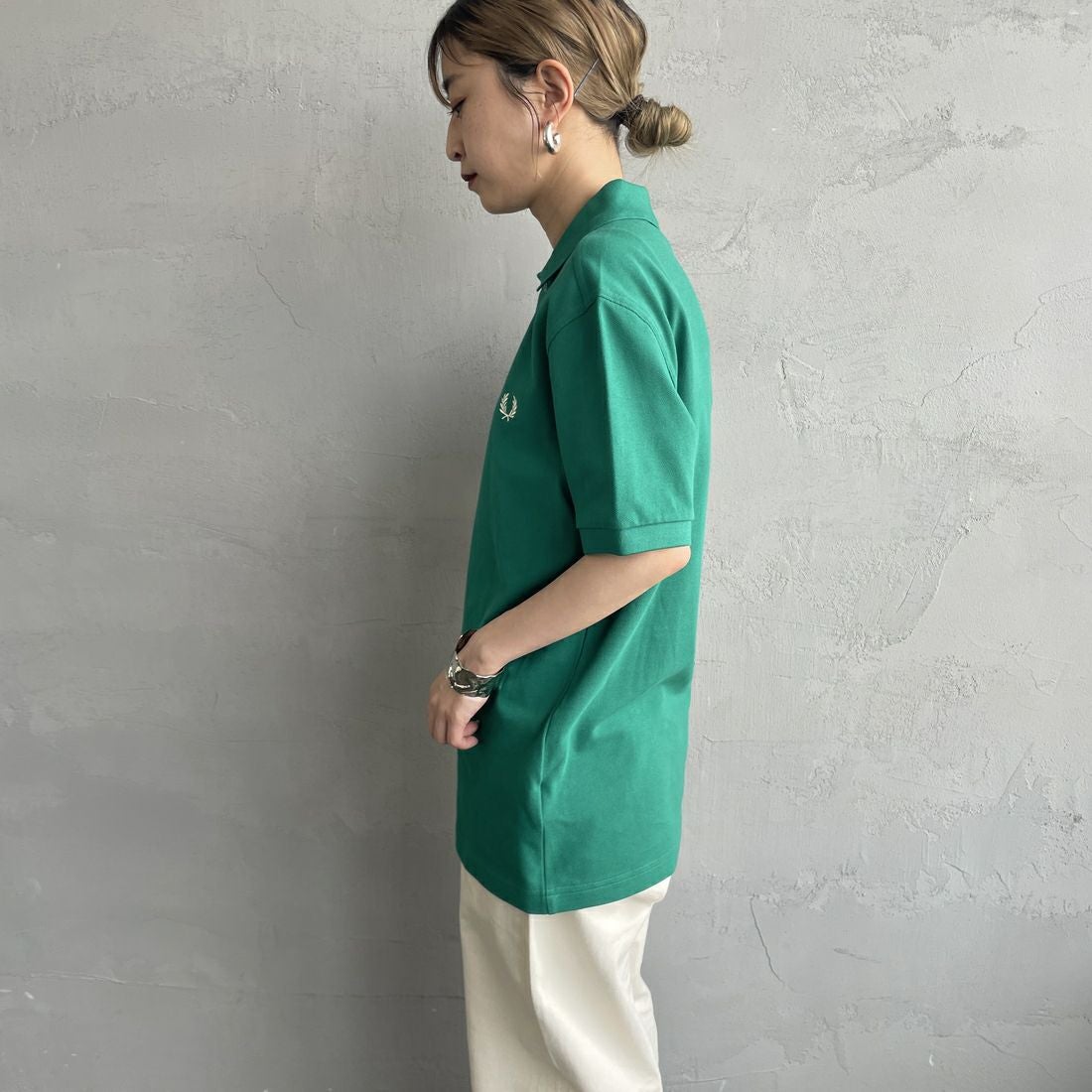 FRED PERRY [フレッドペリー] 鹿の子ポロシャツ [M6000] Y37 LABEL &&モデル身長：150cm 着用サイズ：S&&