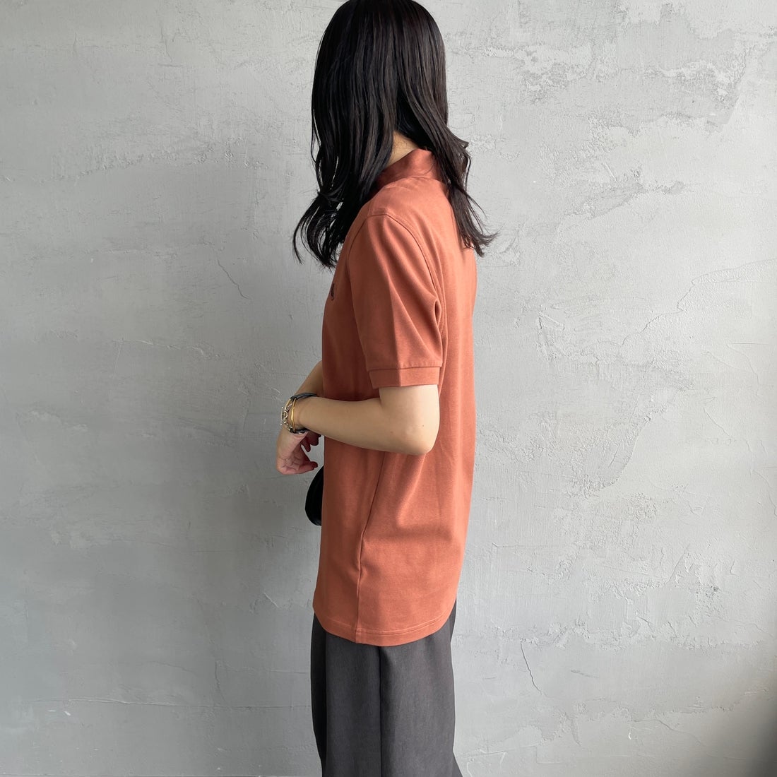 FRED PERRY [フレッドペリー] 鹿の子ポロシャツ [M6000] Y52 CINNAM &&モデル身長：160cm 着用サイズ：S&&