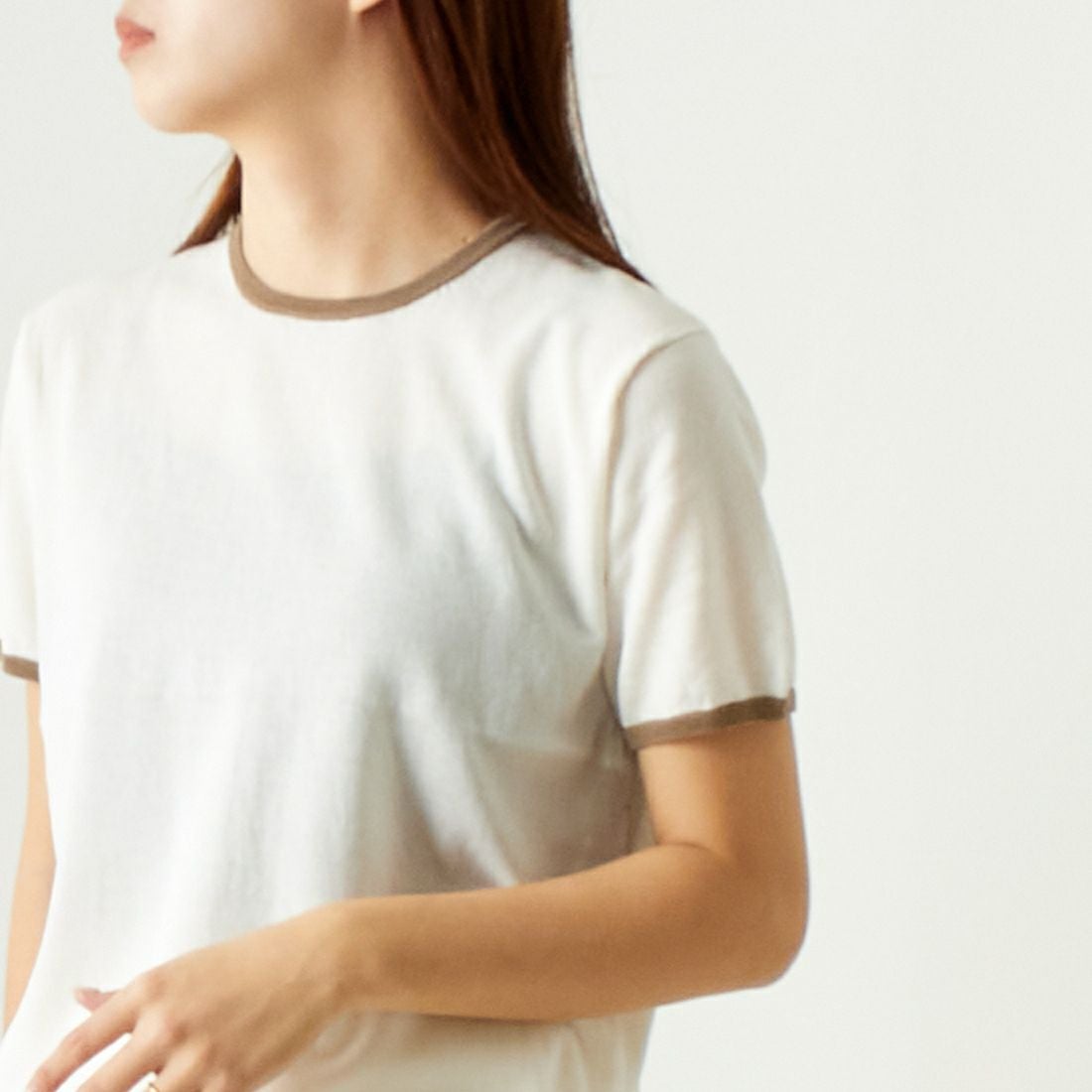 Jeans Factory Clothes [ジーンズファクトリークローズ] シアー配色半袖ニット [11242830] ｵﾌ &&モデル身長：167cm 着用サイズ：F&&