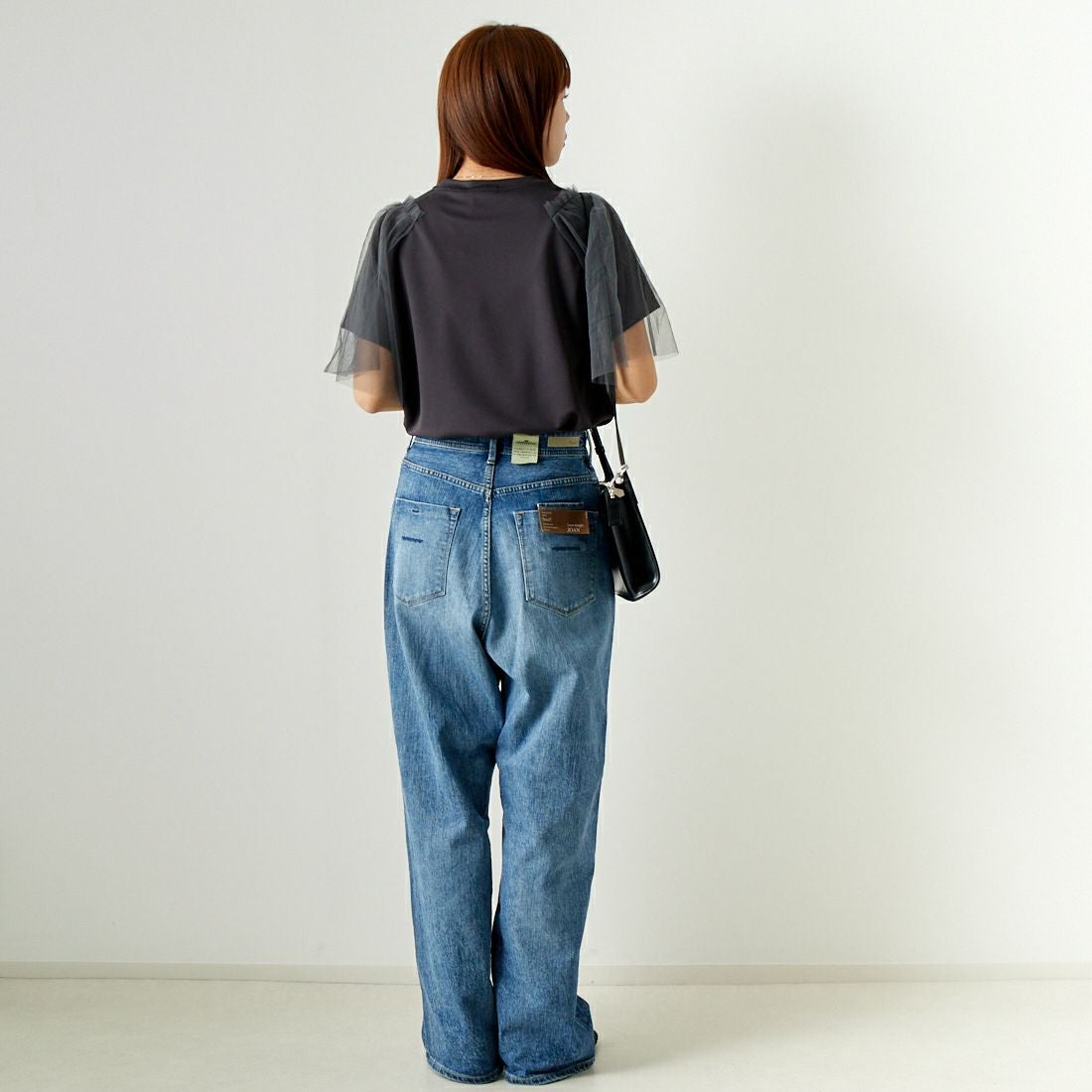 Jf Ready Made [ジェイエフレディメイド] チュールスリーブデザインTシャツ [7124327] ﾁｬｺｰﾙ &&モデル身長：167cm 着用サイズ：F&&