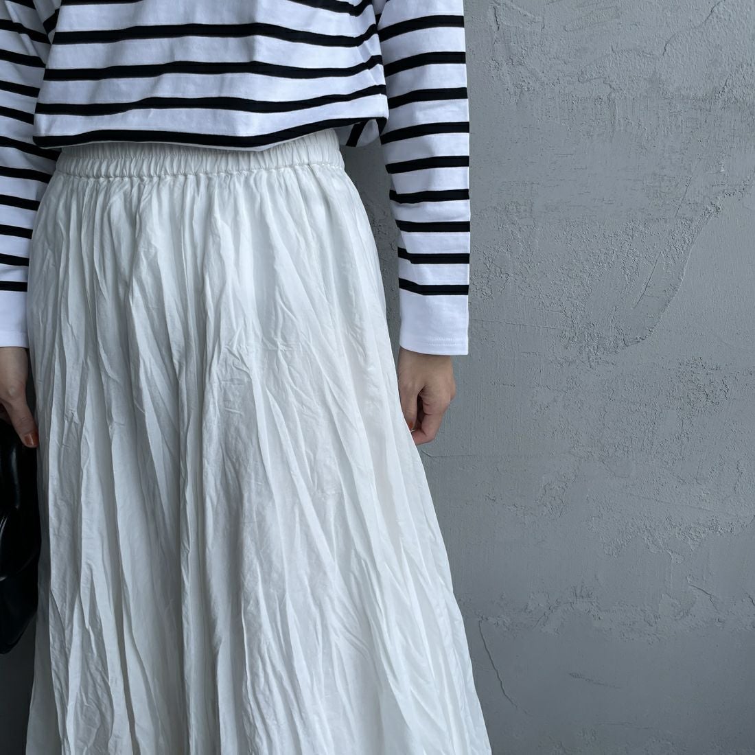 mizuiro ind [ミズイロインド] ボリュームフレアスカート [3-260010] 11 O.WHITE &&モデル身長：160cm 着用サイズ：F&&