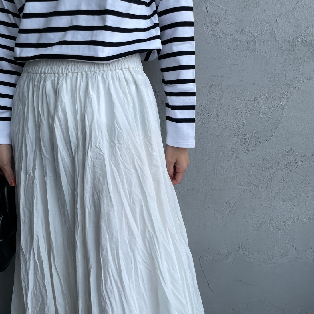 mizuiro ind [ミズイロインド] ボリュームフレアスカート [3-260010] 11 O.WHITE &&モデル身長：160cm 着用サイズ：F&&