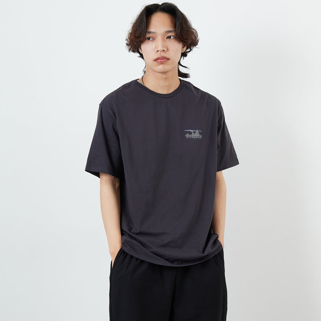 patagonia [パタゴニア] メンズ 73 スカイライン オーガニックTシャツ [37534] INBK &&モデル身長：179cm 着用サイズ：L&&