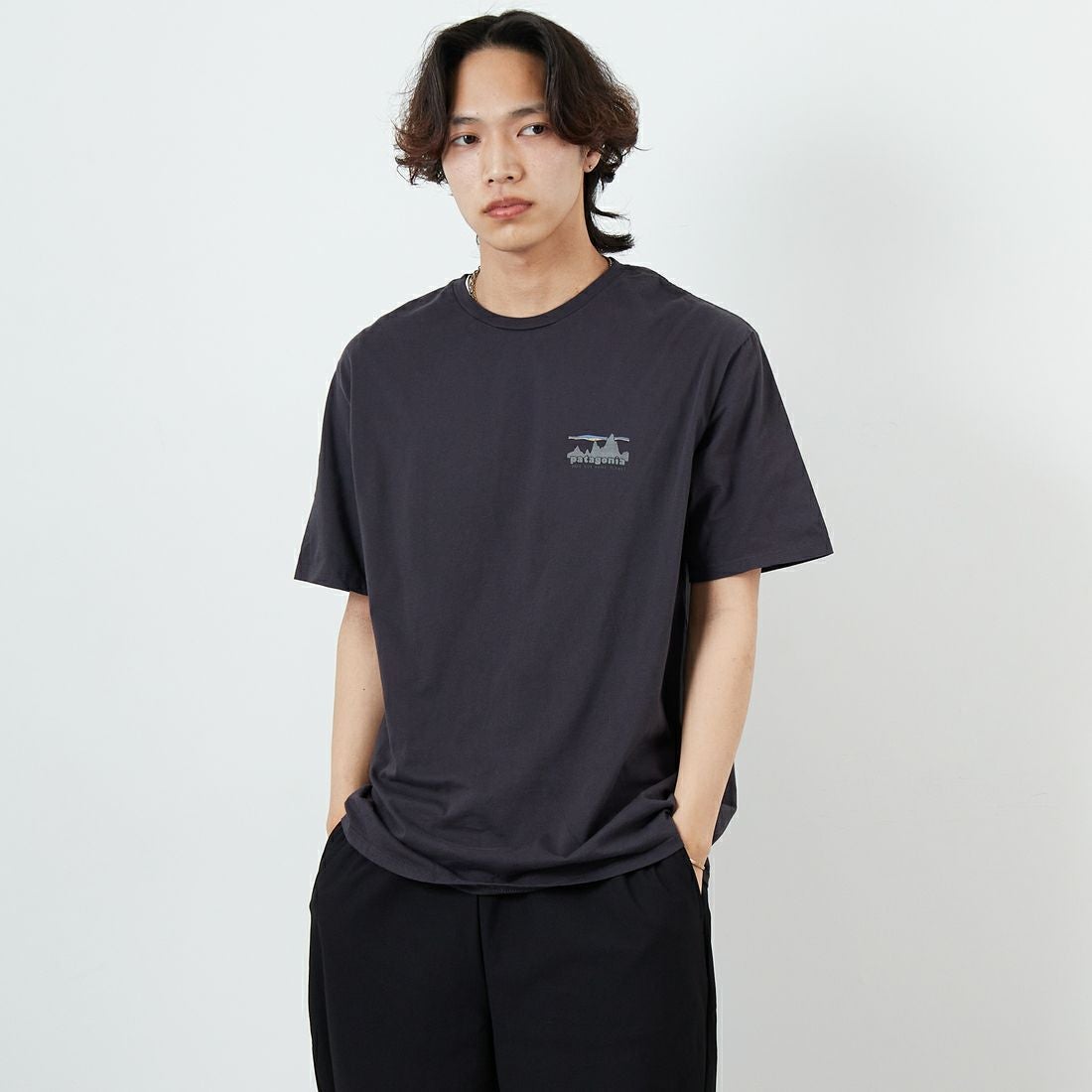 patagonia [パタゴニア] メンズ 73 スカイライン オーガニックTシャツ [37534] INBK &&モデル身長：179cm 着用サイズ：L&&