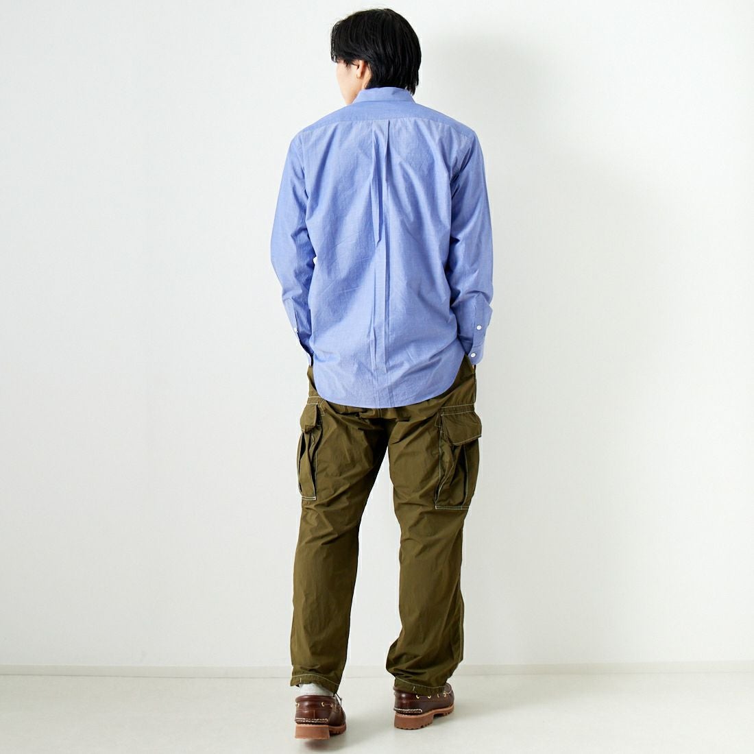 Noir Fabrik [ヌワールファブリック] シャンブレーワッシャーベーシックシャツ [BN0123-401] ﾛｲﾔﾙﾌﾞﾙｰ &&モデル身長：179cm 着用サイズ：M&&