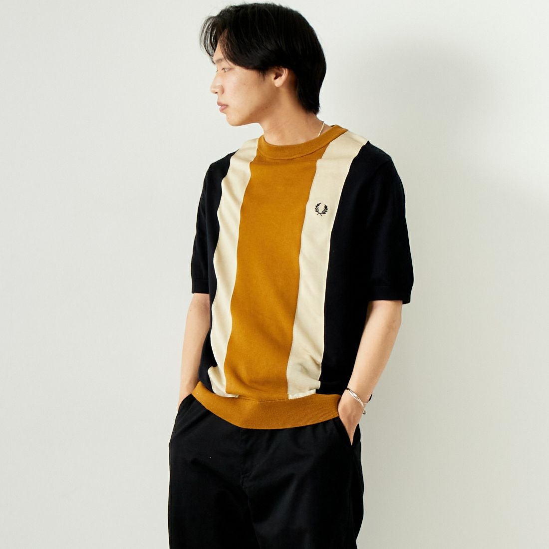 FRED PERRY [フレッドペリー] ストライプ ファインニットTシャツ