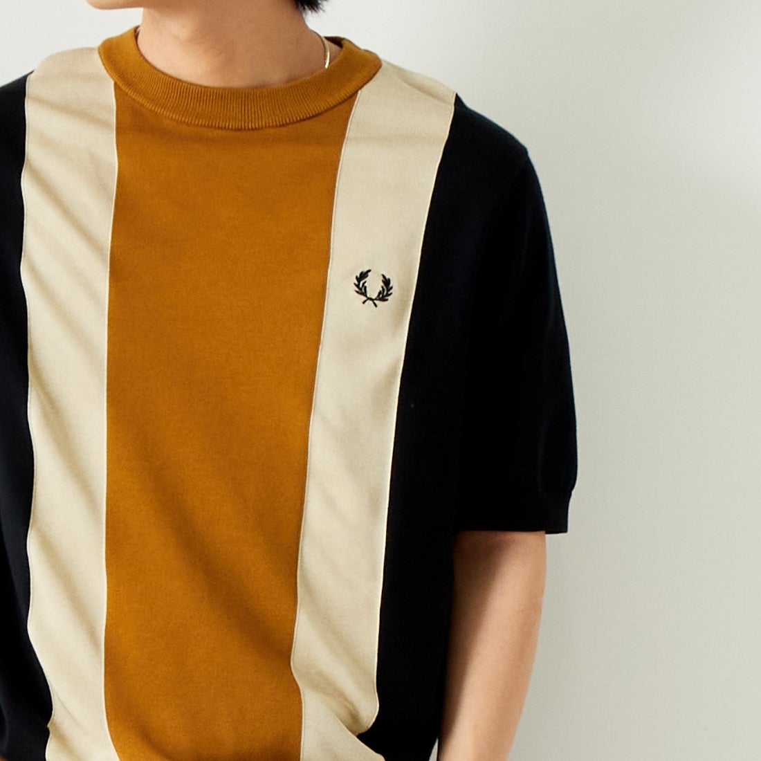 FRED PERRY [フレッドペリー] ストライプ ファインニットTシャツ [K7853] U57 BLK/OA