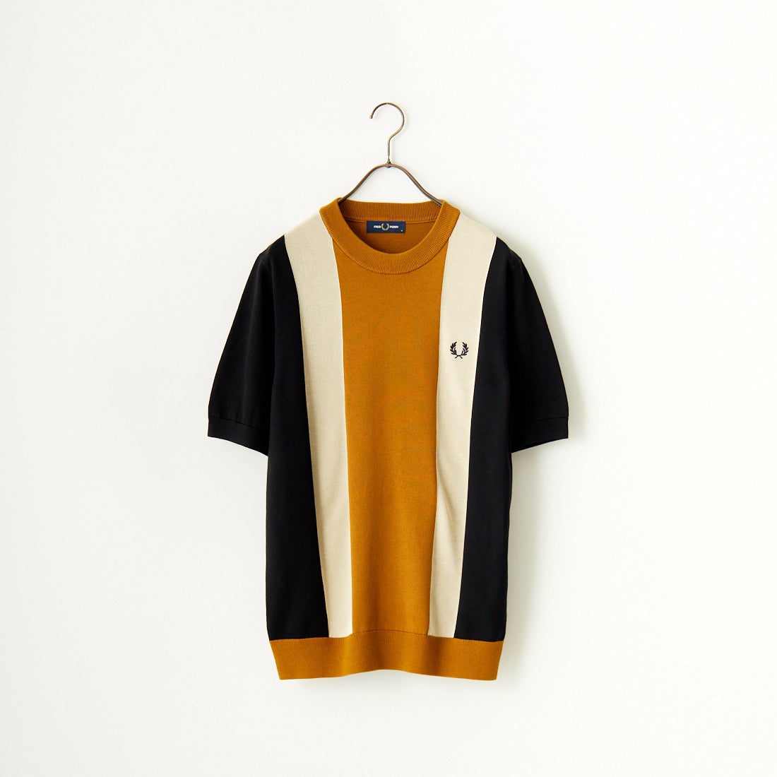 FRED PERRY [フレッドペリー] ストライプ ファインニットTシャツ [K7853] U57 BLK/OA