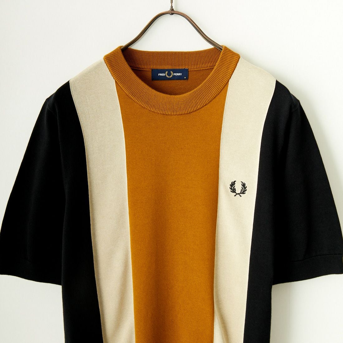 FRED PERRY [フレッドペリー] ストライプ ファインニットTシャツ [K7853] U57 BLK/OA
