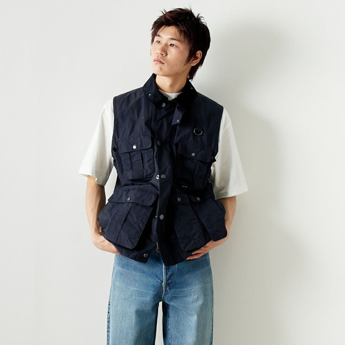 Barbour [バブアー] モディファイド トランスポート ベスト [MGI0246] DK NAVY &&モデル身長：182cm 着用サイズ：M&&
