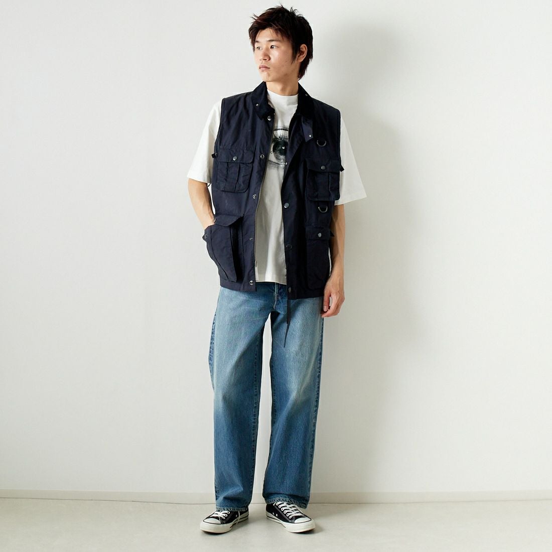 Barbour [バブアー] モディファイド トランスポート ベスト [MGI0246] DK NAVY &&モデル身長：182cm 着用サイズ：M&&