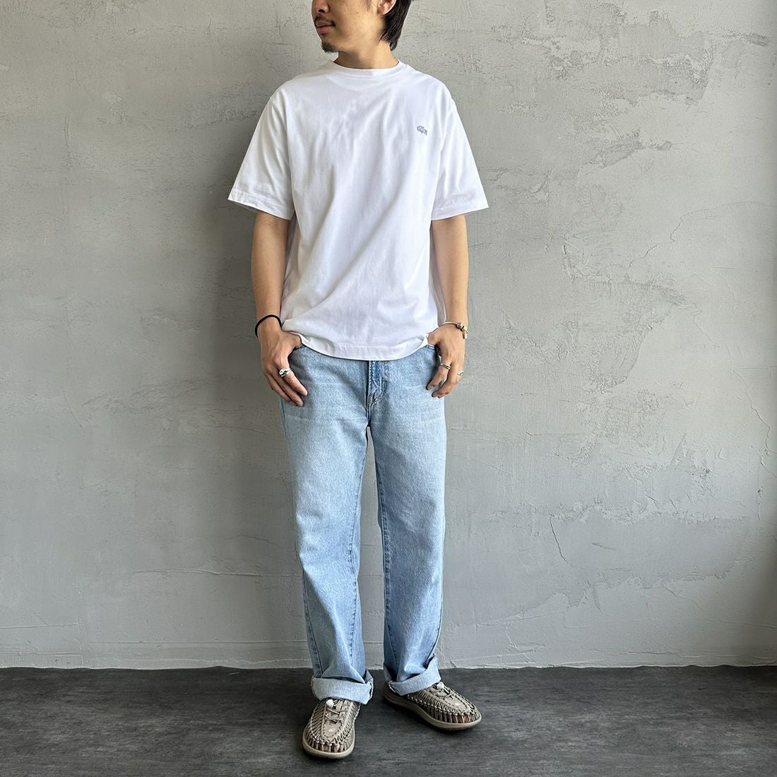 LACOSTE [ラコステ] クルーネックTシャツ [TH5582] 001 WHITE &&モデル身長：173cm 着用サイズ：5&&