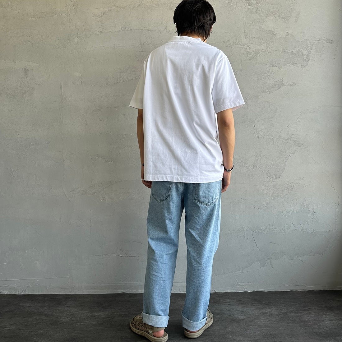 LACOSTE [ラコステ] クルーネックTシャツ [TH5582] 001 WHITE &&モデル身長：173cm 着用サイズ：5&&