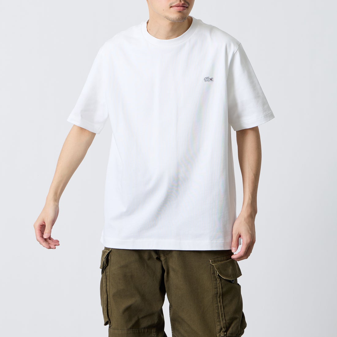LACOSTE [ラコステ] クルーネックTシャツ [TH5582] 001 WHITE &&モデル身長：168cm 着用サイズ：5&&