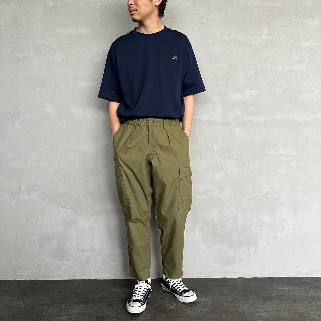 LACOSTE [ラコステ] クルーネックTシャツ [TH5582] 166 NAVY &&モデル身長：173cm 着用サイズ：6&&