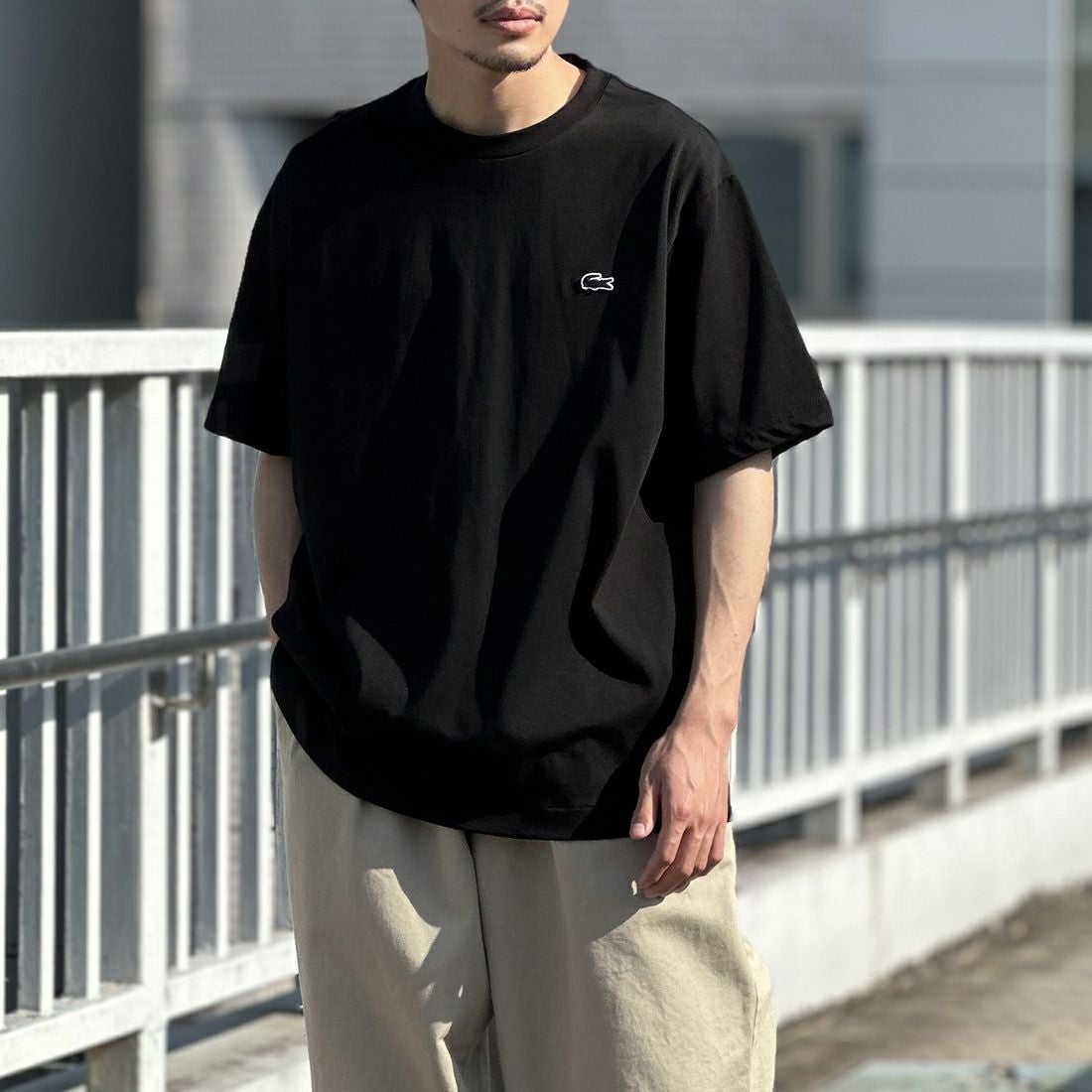LACOSTE [ラコステ] クルーネックTシャツ [TH5582] 031 BLACK &&モデル身長：168cm 着用サイズ：6&&