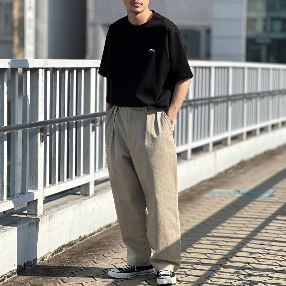 LACOSTE [ラコステ] クルーネックTシャツ [TH5582] 031 BLACK &&モデル身長：168cm 着用サイズ：6&&