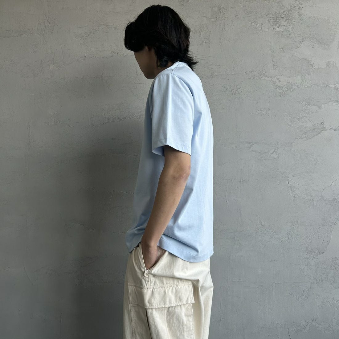 LACOSTE [ラコステ] クルーネックTシャツ [TH5582] T01 SAX &&モデル身長：179cm 着用サイズ：5&&