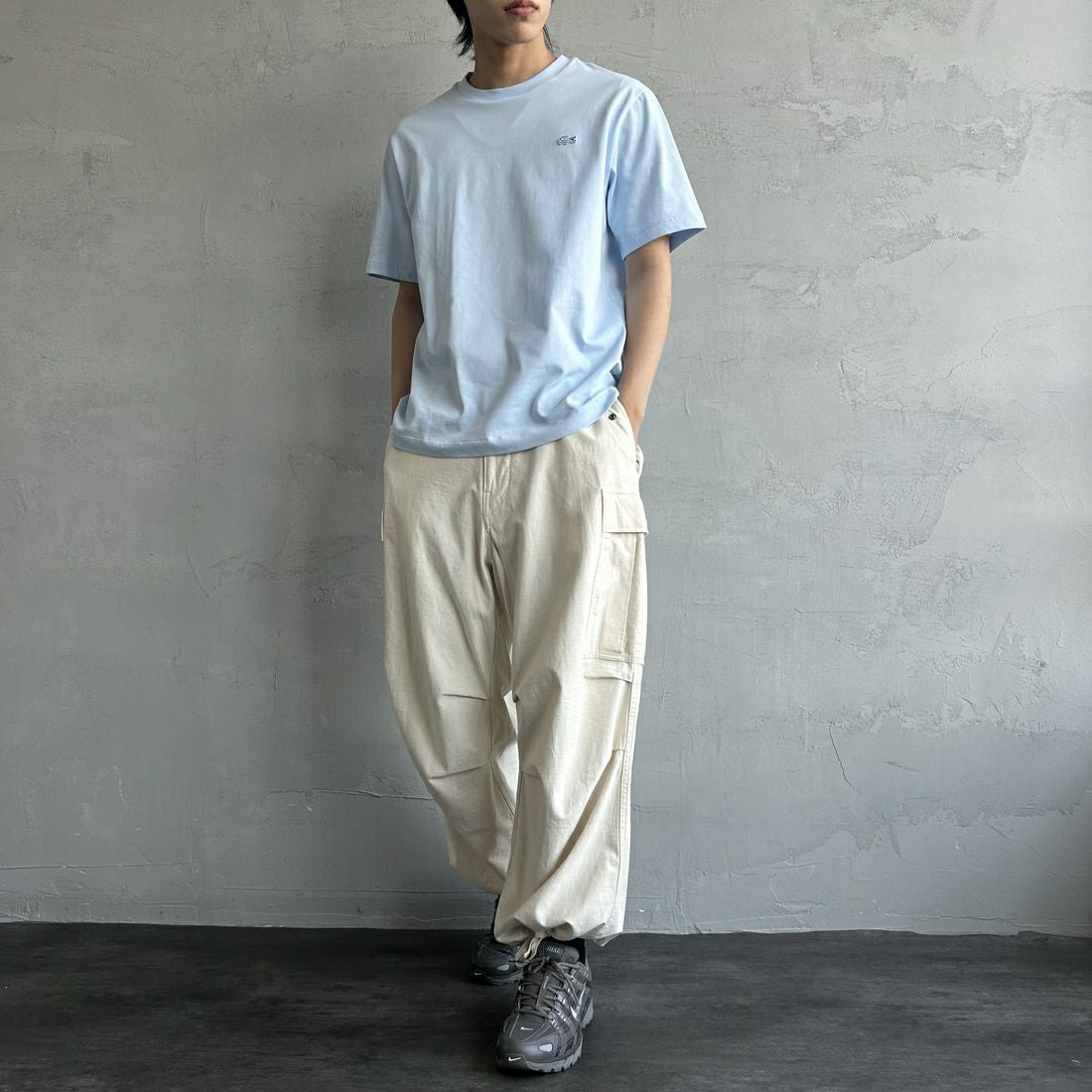 LACOSTE [ラコステ] クルーネックTシャツ [TH5582] T01 SAX &&モデル身長：179cm 着用サイズ：5&&