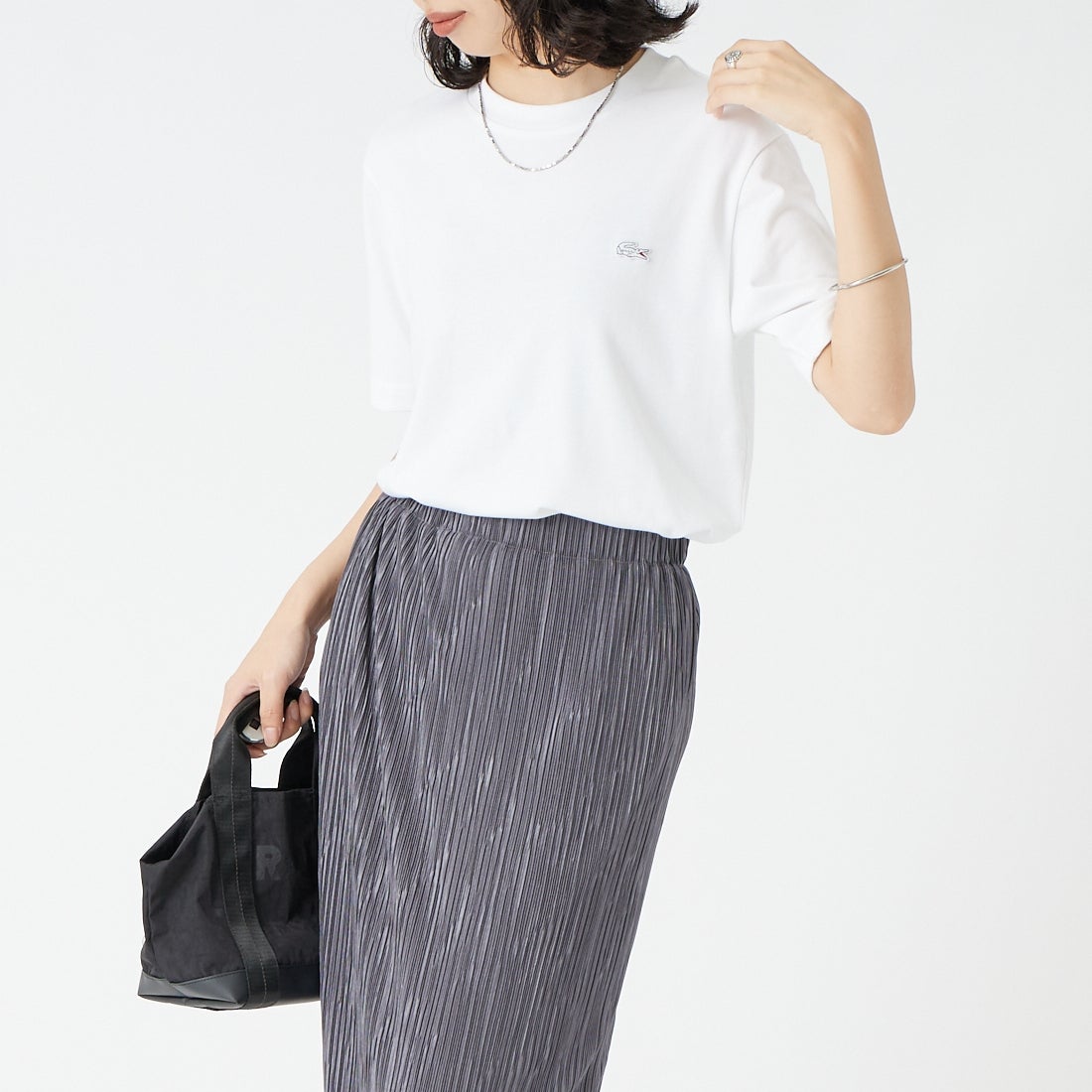 LACOSTE [ラコステ] クルーネックTシャツ [TH5582] 001 WHITE &&モデル身長：162cm 着用サイズ：2&&