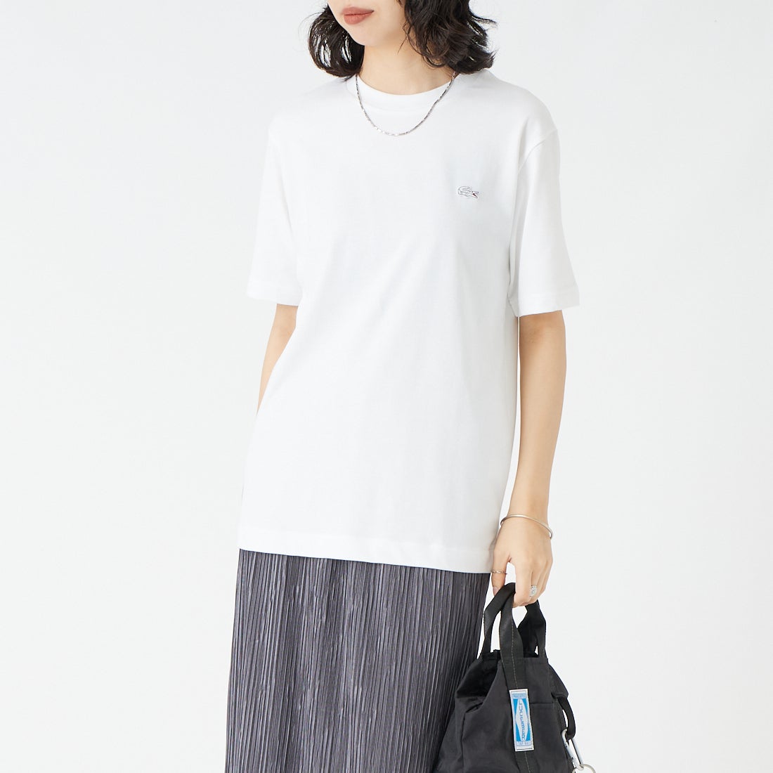 LACOSTE [ラコステ] クルーネックTシャツ [TH5582] 001 WHITE &&モデル身長：162cm 着用サイズ：2&&