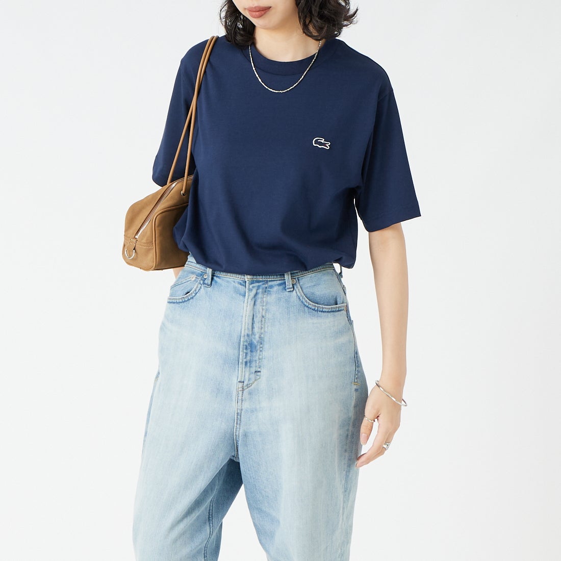 LACOSTE [ラコステ] クルーネックTシャツ [TH5582] 166 NAVY &&モデル身長：162cm 着用サイズ：2&&