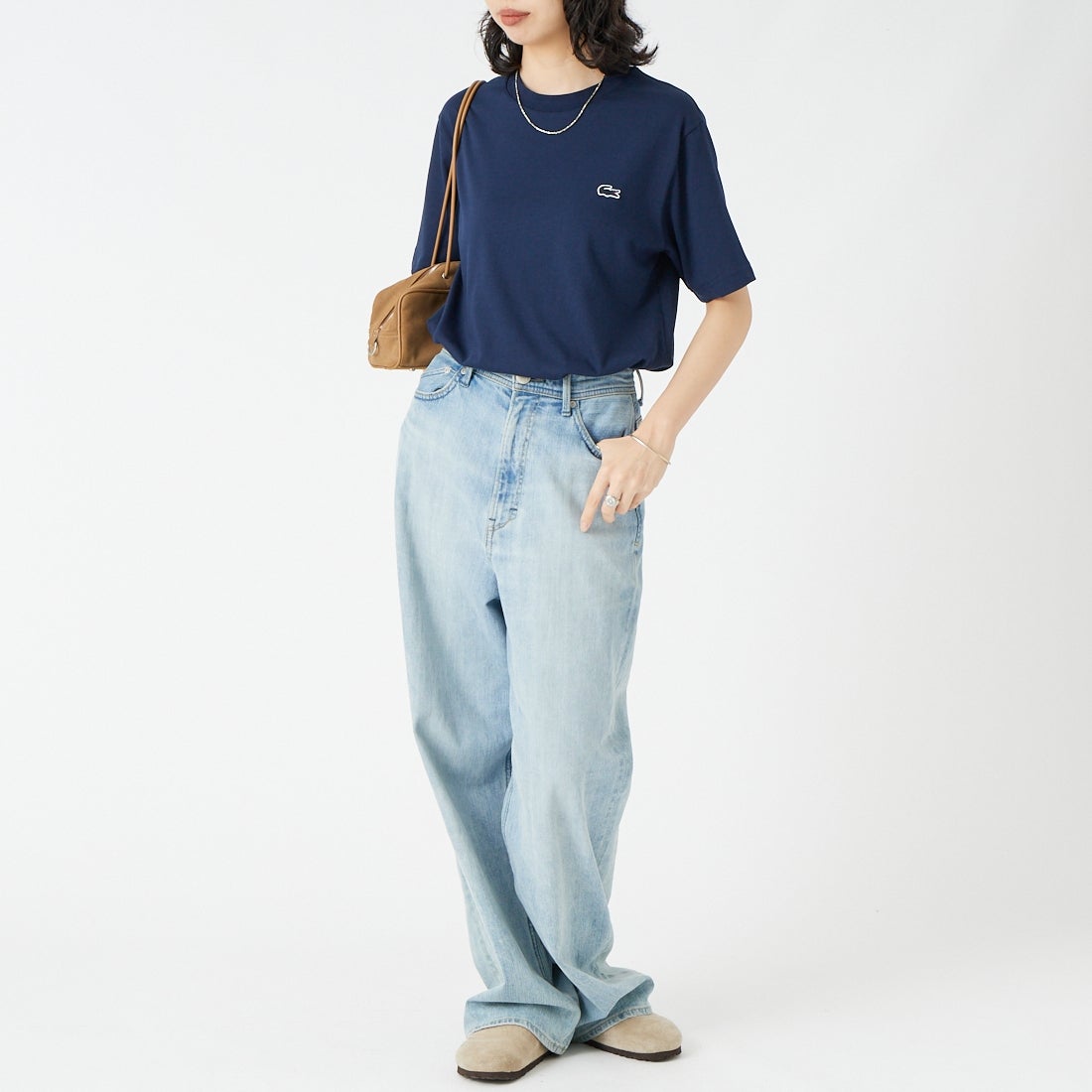 LACOSTE [ラコステ] クルーネックTシャツ [TH5582] 166 NAVY &&モデル身長：162cm 着用サイズ：2&&