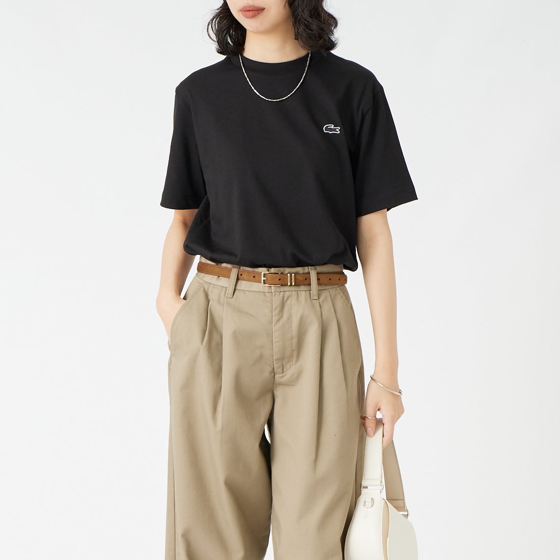 LACOSTE [ラコステ] クルーネックTシャツ [TH5582] 031 BLACK &&モデル身長：162cm 着用サイズ：2&&