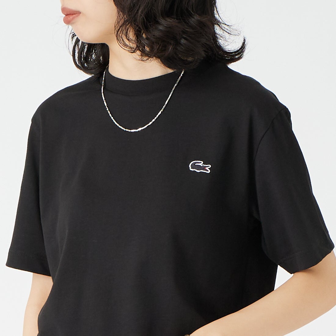 LACOSTE [ラコステ] クルーネックTシャツ [TH5582] 031 BLACK &&モデル身長：162cm 着用サイズ：2&&