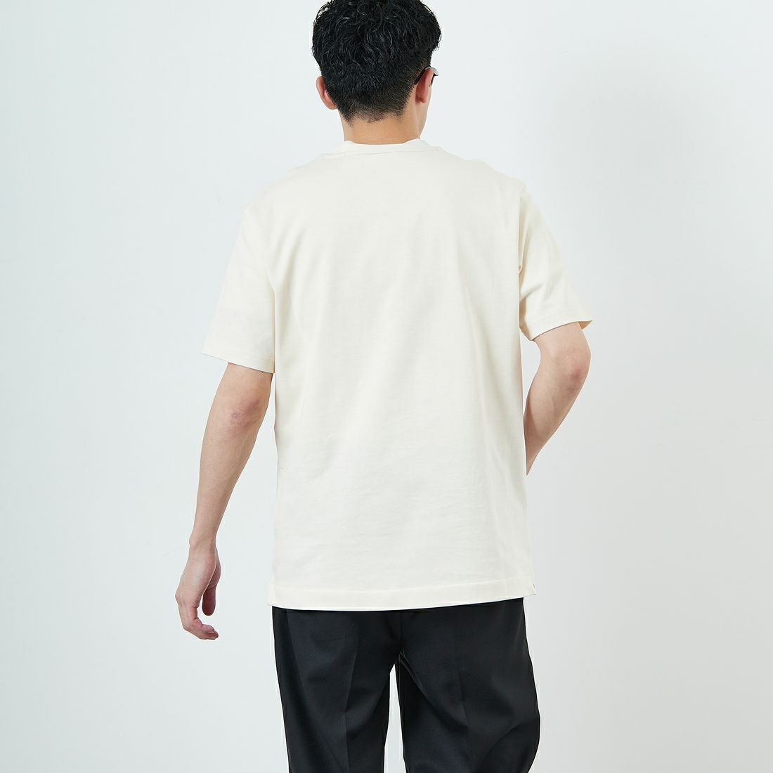 LACOSTE [ラコステ] ヘビーウェイトロゴTシャツ [TH2299] XFJ ECRU &&モデル身長：168cm 着用サイズ：3&&