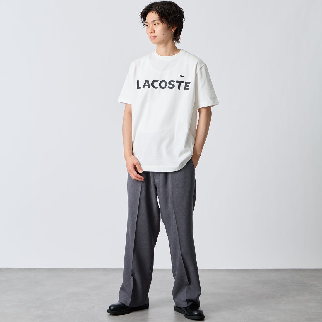 LACOSTE [ラコステ] ヘビーウェイトロゴTシャツ [TH2299] 70V WHITE LACOSTE [ラコステ] ヘビーウェイトロゴTシャツ [TH2299] 70V WHITE LACOSTE [ラコステ] ヘビーウェイトロゴTシャツ [TH2299] 70V WHITE &&モデル身長：177cm 着用サイズ：L&&