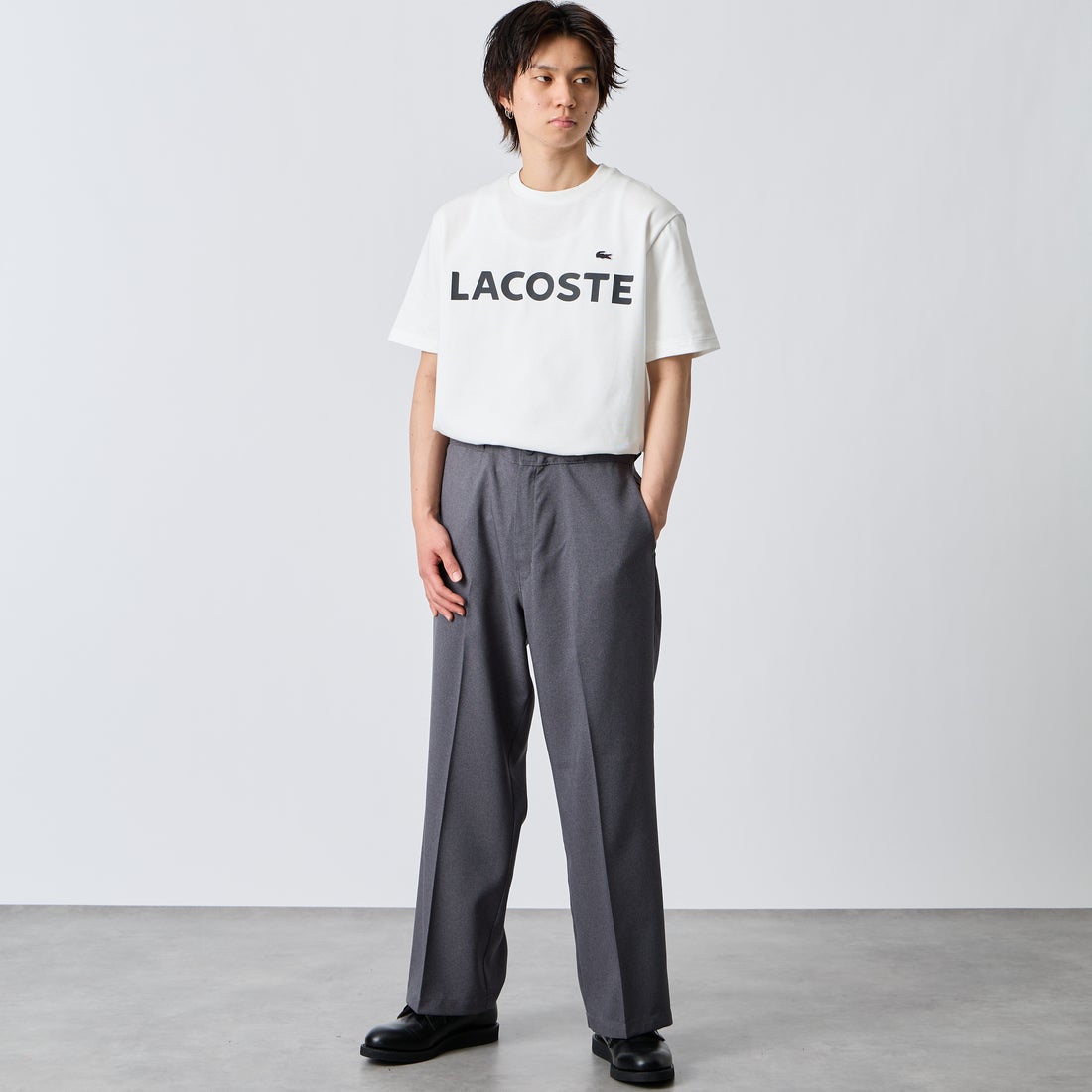 LACOSTE [ラコステ] ヘビーウェイトロゴTシャツ [TH2299] 70V WHITE LACOSTE [ラコステ] ヘビーウェイトロゴTシャツ [TH2299] 70V WHITE LACOSTE [ラコステ] ヘビーウェイトロゴTシャツ [TH2299] 70V WHITE &&モデル身長：177cm 着用サイズ：L&&