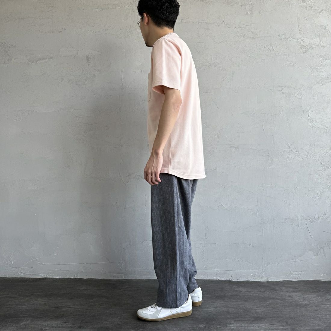 LACOSTE [ラコステ] ワンポイントロゴ 鹿の子ポケットTシャツ [TH4921] HCZ L.PINK &&モデル身長：168cm 着用サイズ：4&&