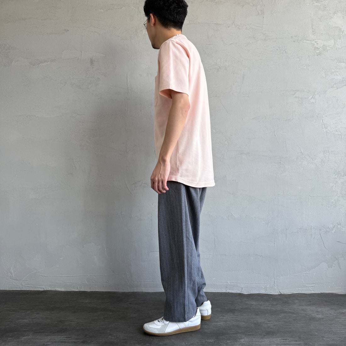 LACOSTE [ラコステ] ワンポイントロゴ 鹿の子ポケットTシャツ [TH4921] HCZ L.PINK &&モデル身長：168cm 着用サイズ：4&&