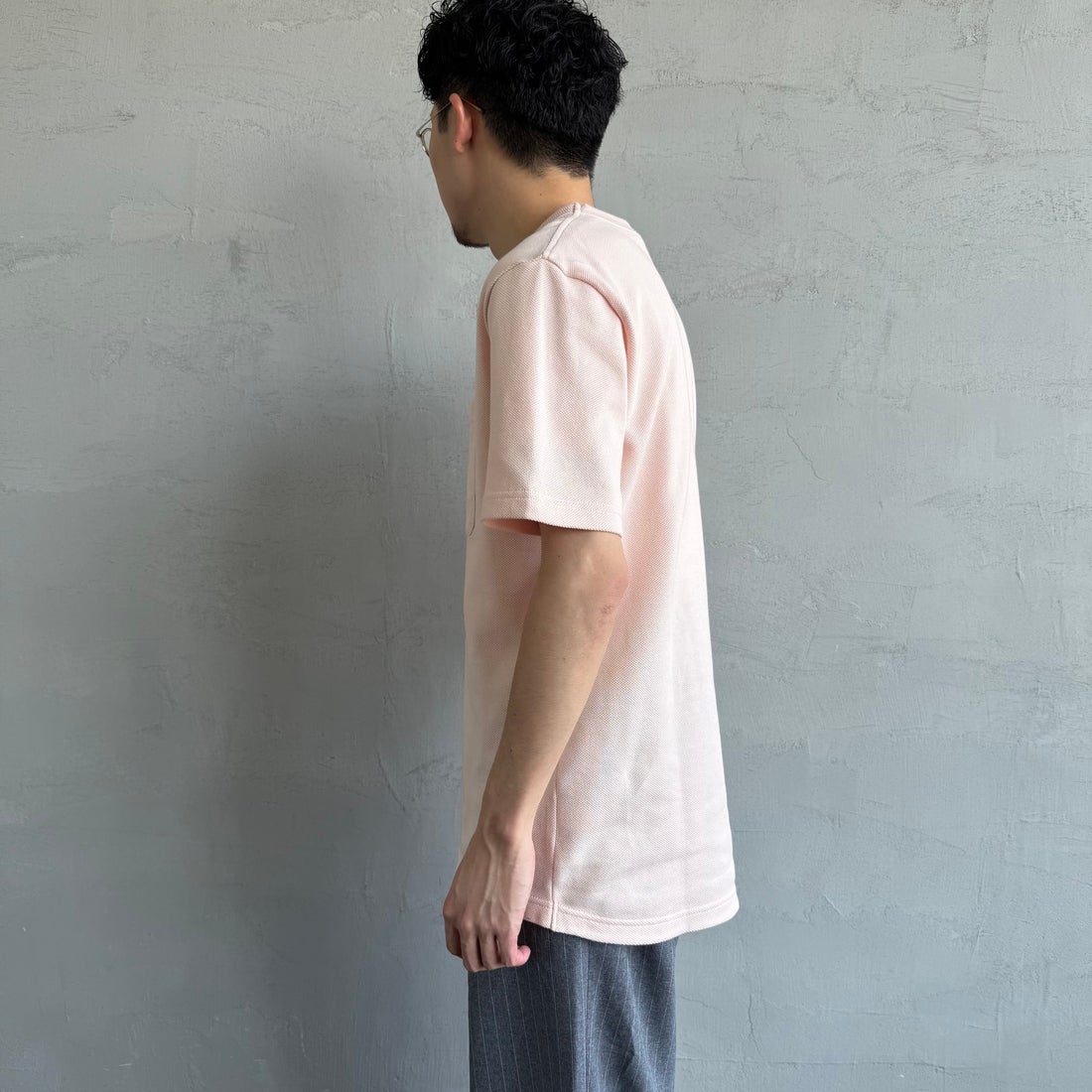 LACOSTE [ラコステ] ワンポイントロゴ 鹿の子ポケットTシャツ [TH4921] HCZ L.PINK &&モデル身長：168cm 着用サイズ：4&&